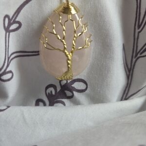 Gold Wire Wrapped Pink Stone Pendant